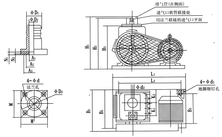 2X-4A型双级旋片式真空泵的安装尺寸表